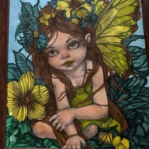 Whimsical Fairy Illustration with Yellow and Green Accents